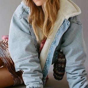 BDG Blake Denim Hooded Bomber Jacket